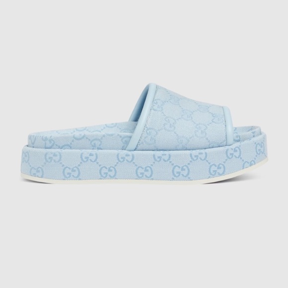 Gucci Blue Platform Sandals with GG Monogram - Picture 1 of 3